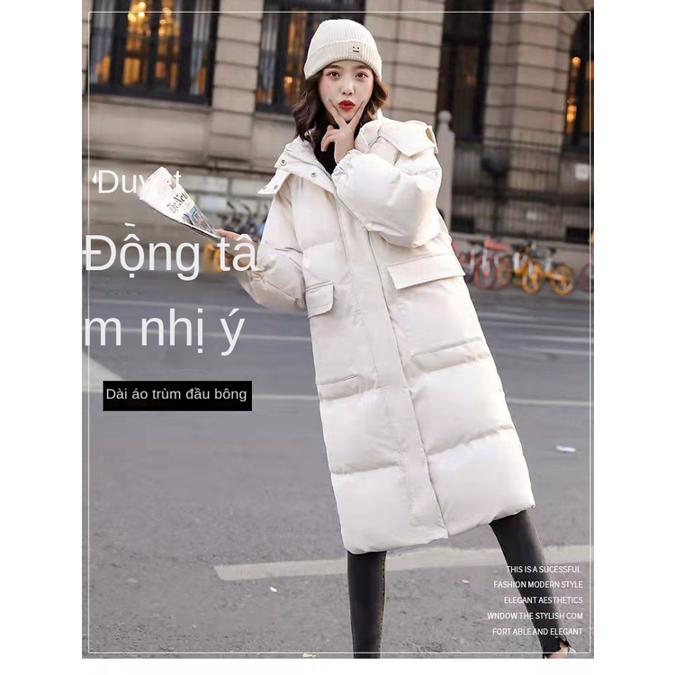 Áo khoác phao cotton dài có đệm bông dày thời trang Hàn Quốc mới cho nữ
