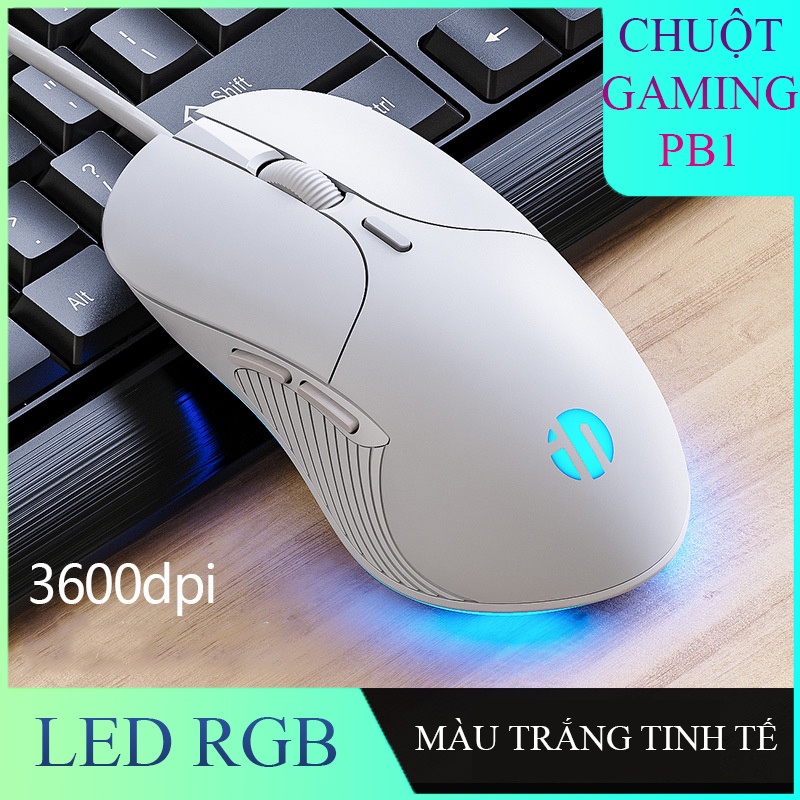 Chuột máy tính có dây PB1 thiết kế công thái học phù hợp cả gaming và làm việc, tích hợp đèn LED 4 màu, chống ồn - k1319