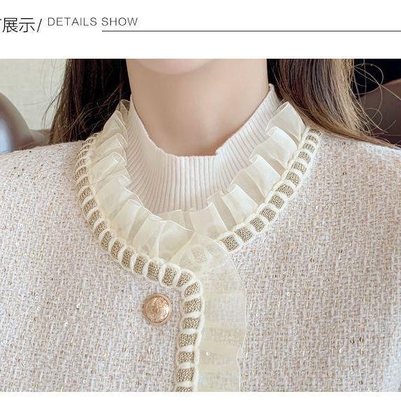 Áo Khoác Ngắn Vải tweed Phối Lưới Phong Cách retro Mùa Thu Cho Nữ