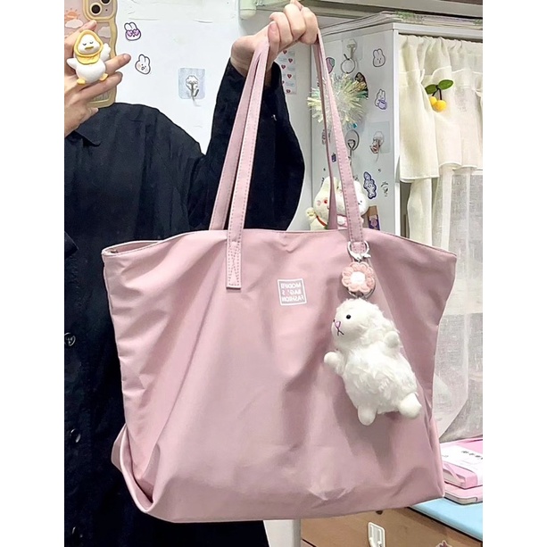 Túi xách tote vải đeo vai học thêm / đi làm rộng rãi nhiều ngăn basic pastel có khoá kéo Yannie Lolita