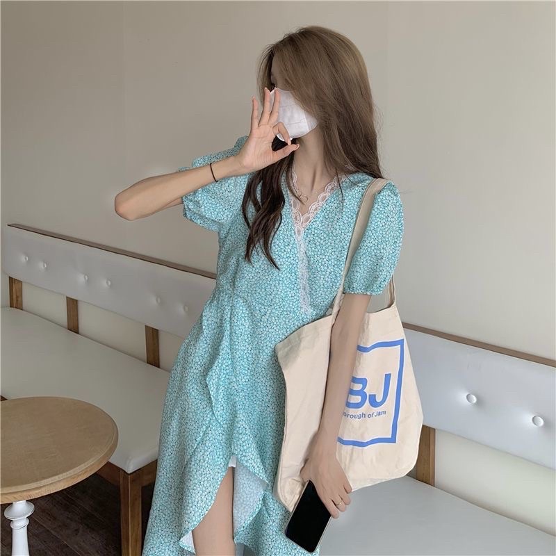 FREESHIP VÁY BÁNH BÈO HOA NHÍ XANH DA TRỜI VINTAGE
