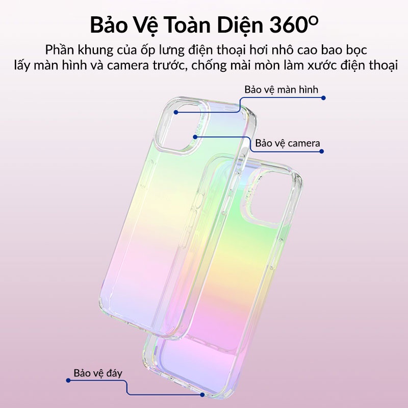 Ốp điện thoại IP 14 Pro Max 14 Pro 14 Plus 14 Memumi Rainbow Iridescent chất liệu nhựa PC cứng phản quang đổi màu