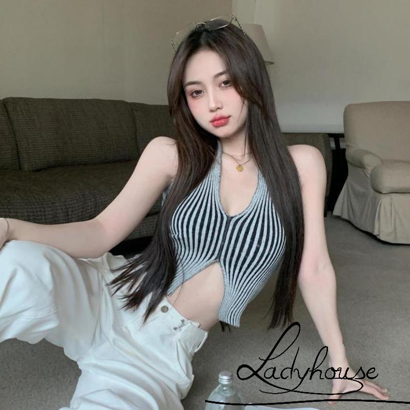 Áo Croptop Hai Dây Cổ Chữ V Dáng Ôm Xẻ Tà Hở Lưng Thời Trang Cho Nữ