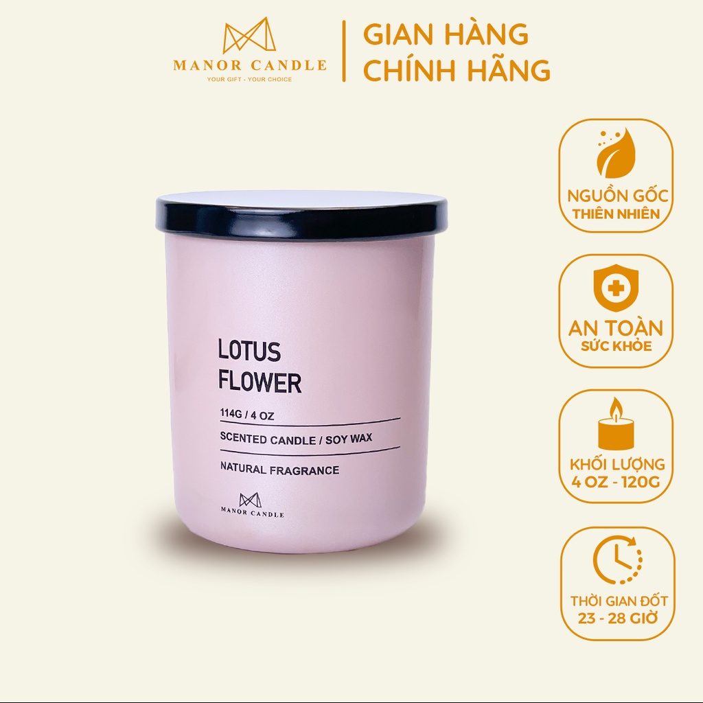 Nến Thơm Lotus Flower Chính Hãng Manor Candle Size 4 oz 114g An Toàn Không Khói, Manor Candle