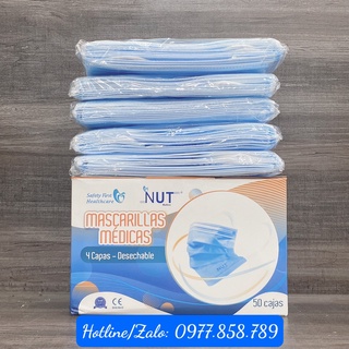 Khẩu trang y tế kháng khuẩn 4 lớp màu xanh NUT - Hộp 50 Cái