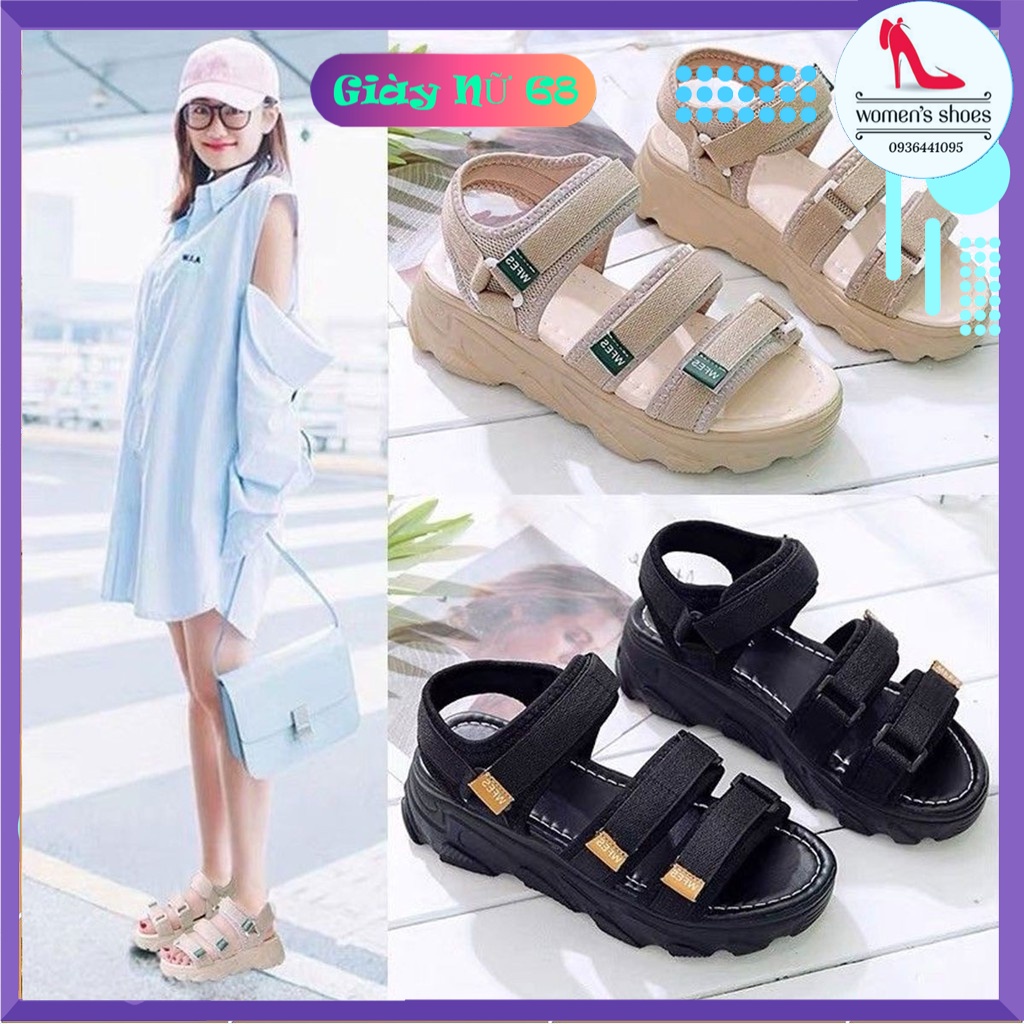 Sandal Quai Hậu 3 Quai Dán Viền Xanh