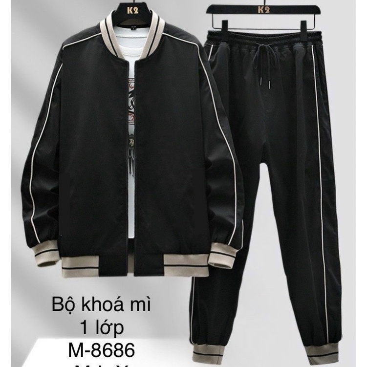 Bộ thu đông dài tay kéo khoá thời trang nam có hoạ tiết kẻ viền, Bộ umi co dãn nhẹ phong cách hàn quốc btshop m đến xl
