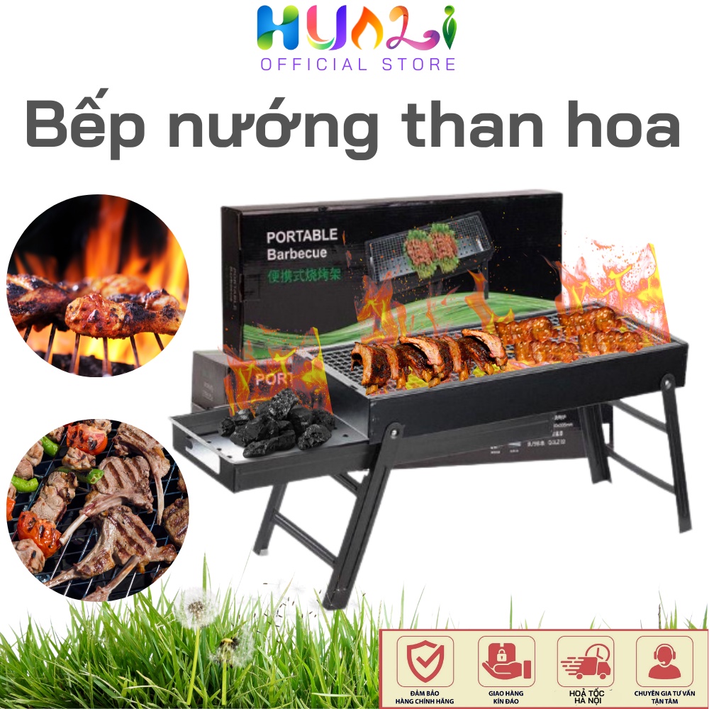 Bếp nướng than hoa loại dài, vuông, Bếp nướng ngoài trời cao cấp nhỏ gọn tiện ích, bếp nướng BBQ
