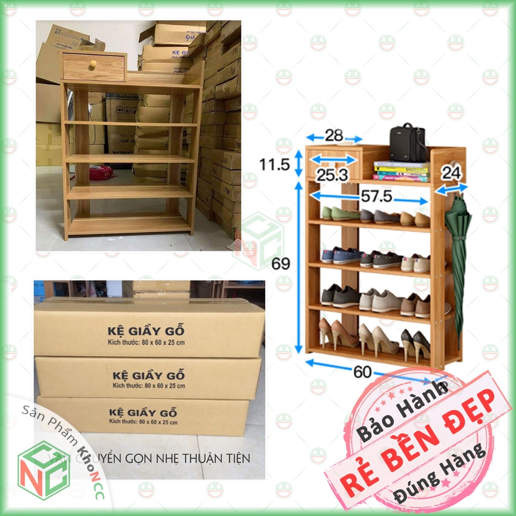 [KhoNCC] Kệ Tủ Giày Dép Gỗ 5 Tầng Lắp Ráp Di Động Có Ngăn Kéo - Giúp Không Gian Nhà - Văn Phòng Gọn Gàng Sạch Sẽ - KGD5T