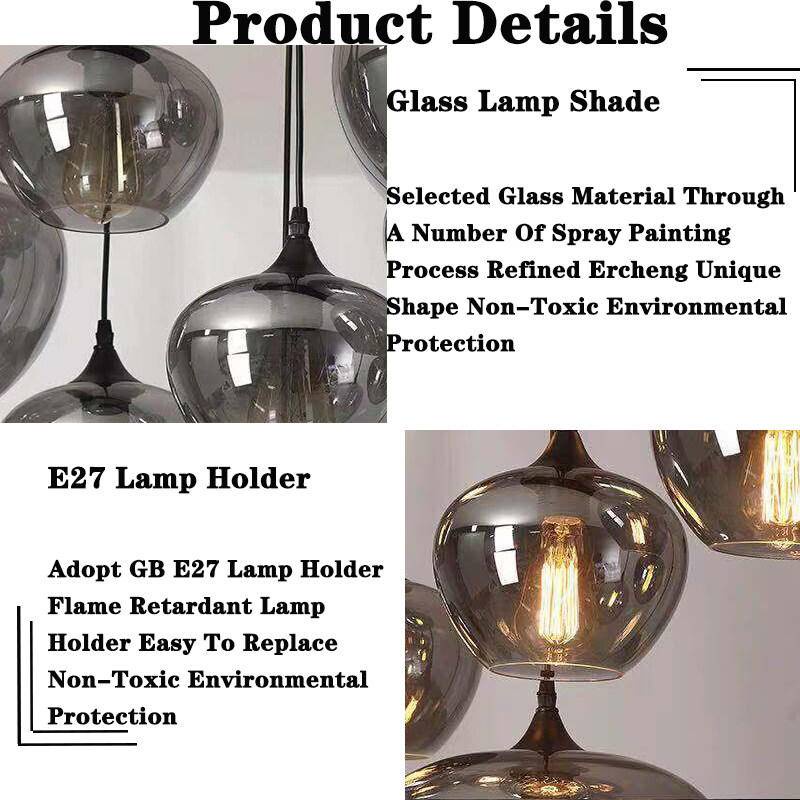 Đèn Treo Trần Nhà Bằng Kính Màu Xám Nhạt Phong Cách Bắc Âu Hiện Đại