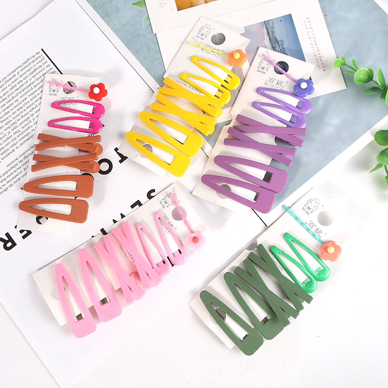 Set 7 Kẹp Tóc Màu Trơn Đính Dễ Thương Cho Bé Gái