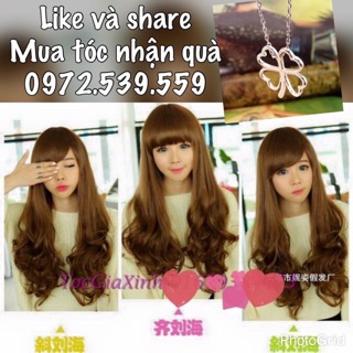 Tóc giả nguyên đầu Xoăn mái xéo - ngố