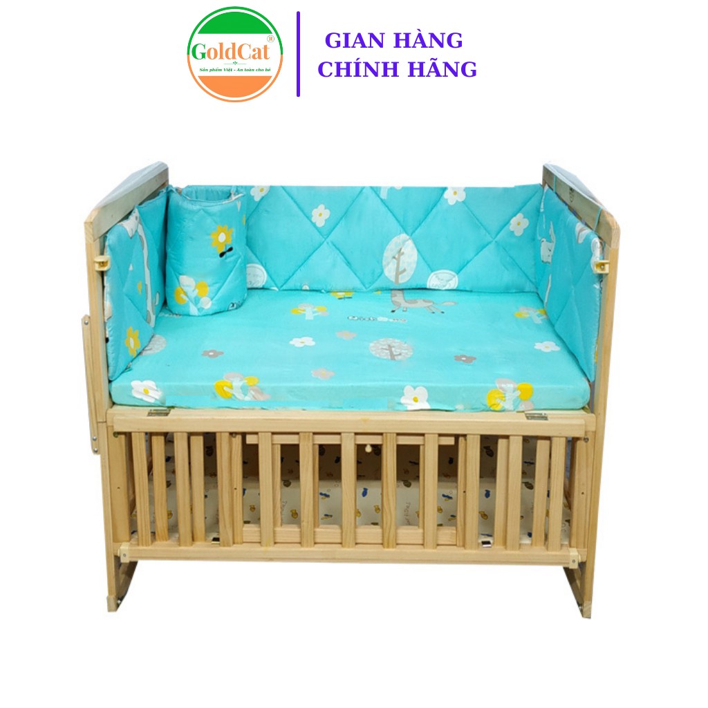 Bộ quây cũi kèm ga vải thương hiệu Goldcat chất liệu poly cotton dùng cho mọi loại cũi.