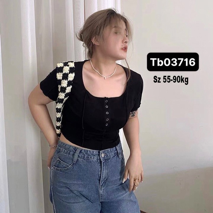 ✗✘Áo croptop nữ tay ngắn bigsize 55-90kg kimfashion, vạc bầu co giãn phong cách Hàn Quốc ATTD01