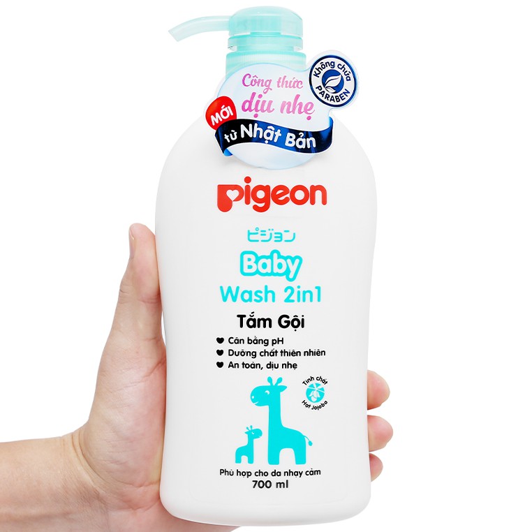 Sữa tắm gội dịu nhẹ Pigeon 700ml 2in1 Hoa hướng dương / Jojoba