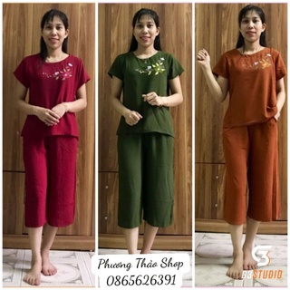 Bộ Đũi Ngố Trung Niên Cho Mẹ Thêu Hoa