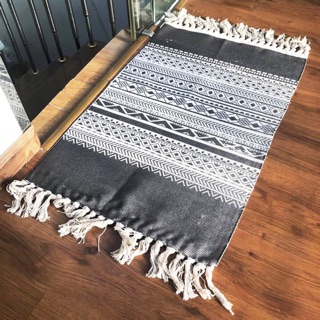 Thảm Vintage Dệt Sợi Bông Thô Tự Nhiên