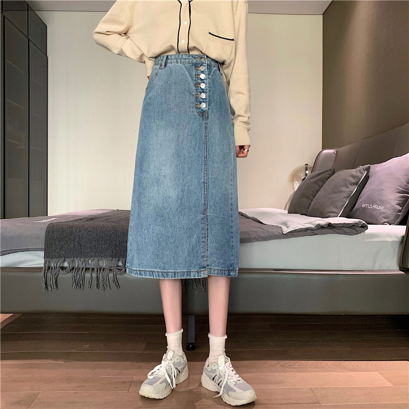 Chân Váy Denim Lưng Cao Dáng Chữ A Phong Cách Hàn Quốc