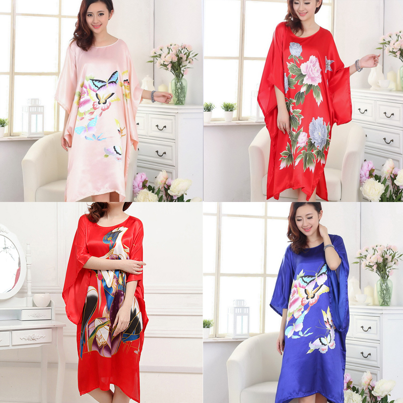 Áo Choàng Ngủ Kimono Chất Liệu Satin In Họa Tiết Thời Trang Cho Nữ