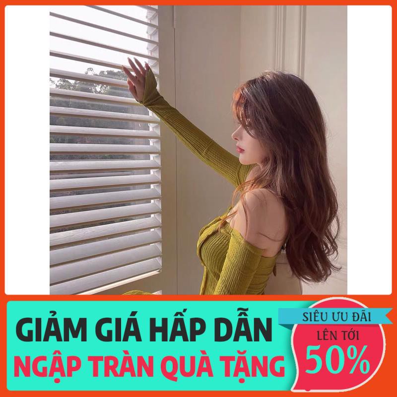 QUẢNG CHÂU ODER CHÍNH HÃNG TẬN GỐC Áo len gân nữ tay dài xẻ cúp ngực cổ dây yếm vạt tà xéo chéo bẹt bệt vai