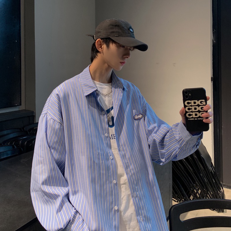 【M-3XL】Áo Sơ Mi Dài Tay Kẻ Sọc Biến Hóa Cổ Điển Hip hop Cho Nam