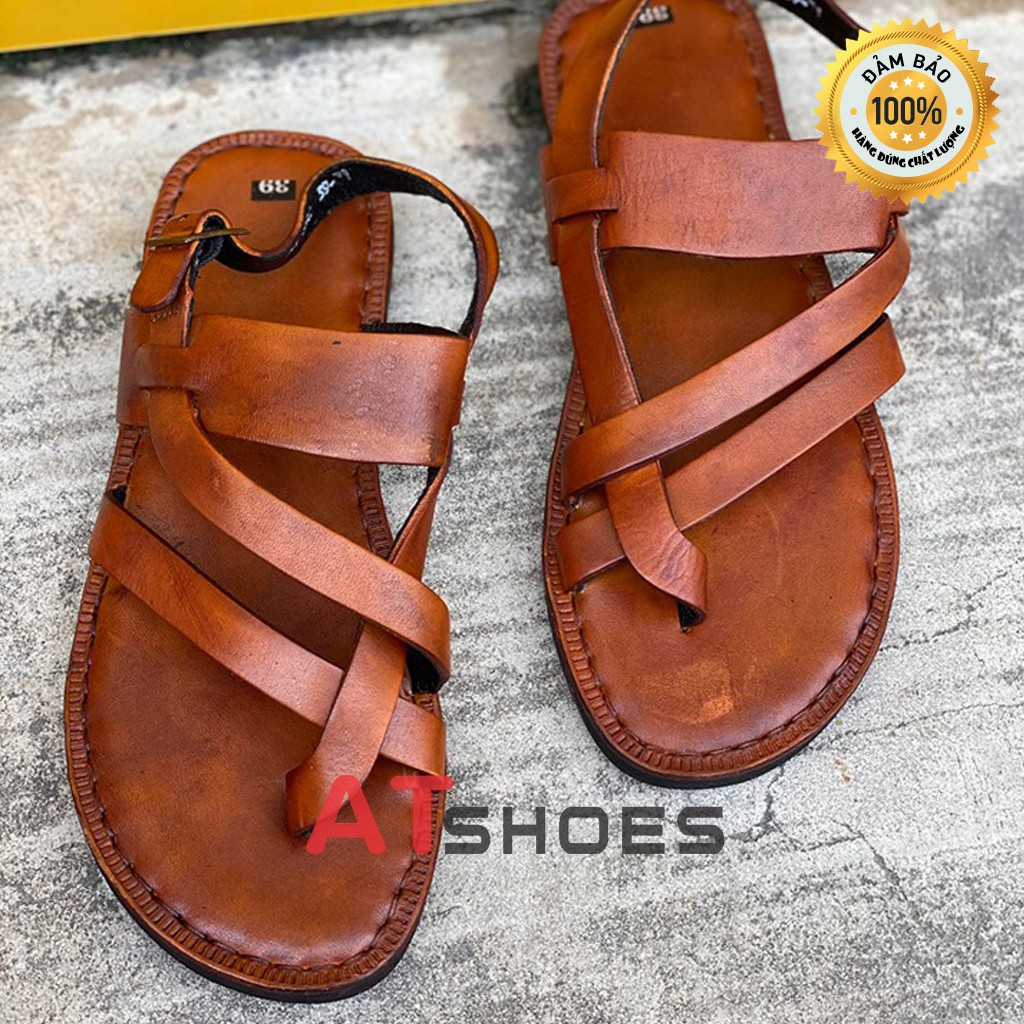 Dép Quai Hậu Dép Sandal Nam Da Bò Thật Atshoes DA882 (Đen - Nâu)