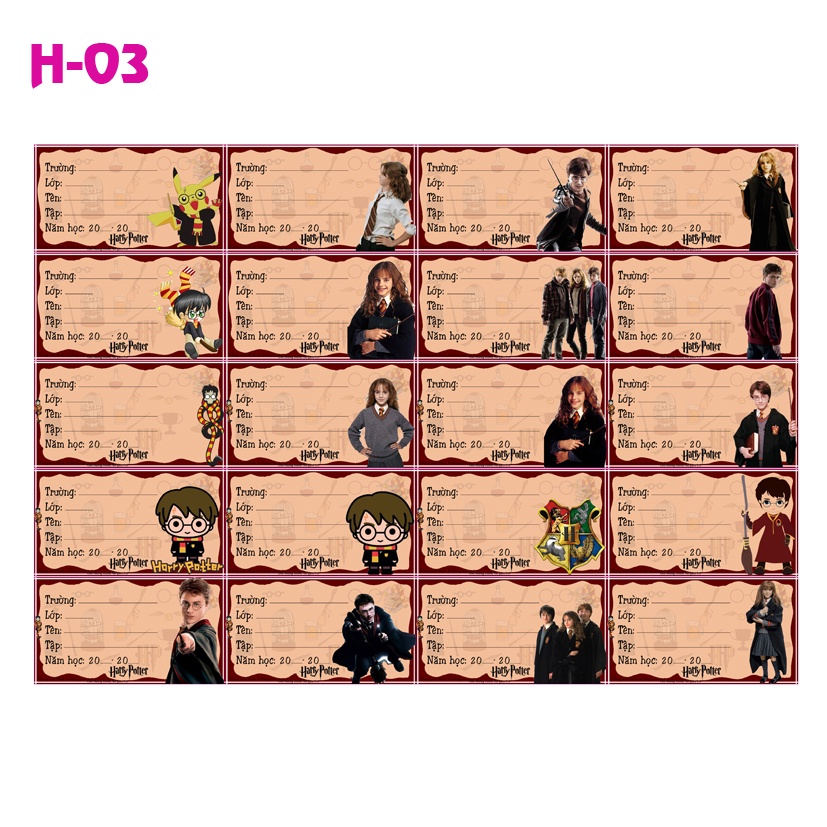 Nhãn vở Harry Potter xinh xinh dễ thương