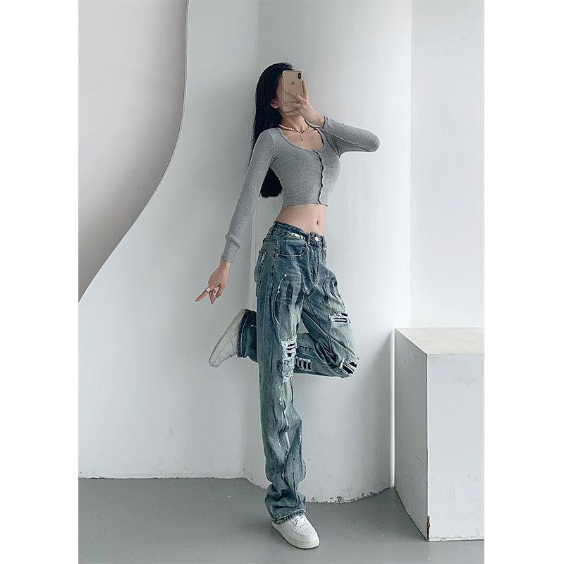 Quần Jean Ống Rộng Plus Size Phong Cách Retro Âu Mỹ Cho Nữ