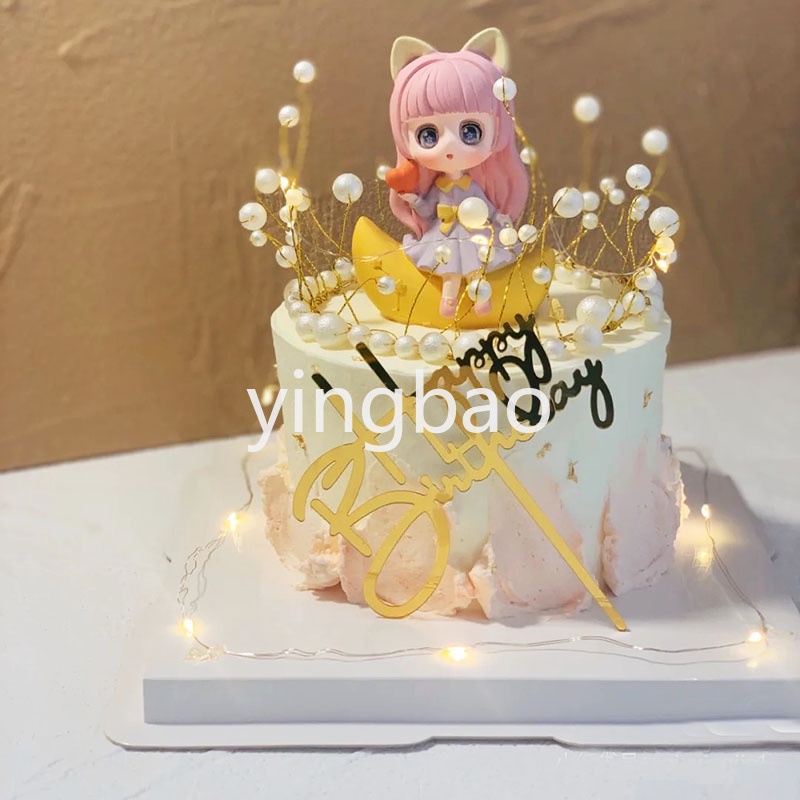 Phụ Kiện Trang Trí Bánh Kem Hình Bé Gái Hoạt Hình Dễ Thương