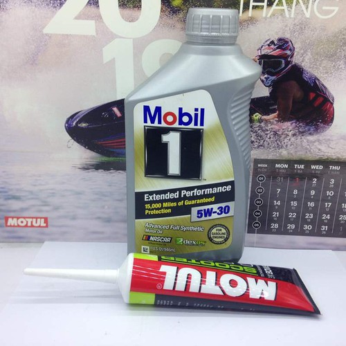 Nhớt Mobil 1 5W30 Gold 946ml và nhớt láp Motul 120ml