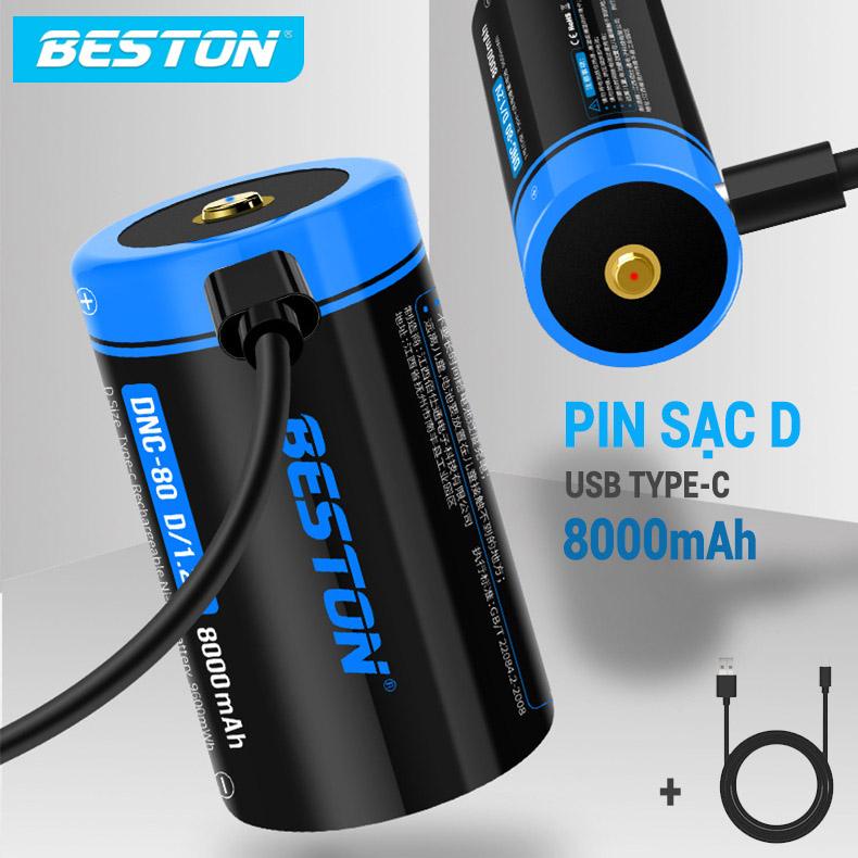 Pin Đại D Sạc 8000mAh Beston Cổng USB Type C Dùng Cho Bếp Ga, Đèn Pin, Thiết Bị Công Nghiệp, thay thế Pin con ó