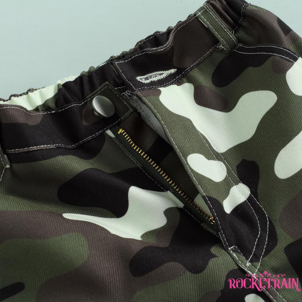 ◑Nc♧Set Áo Croptop Trễ Vai + Quần Dài Lưng Thun Họa Tiết Rằn Ri Thời Trang Cho Bé Gái