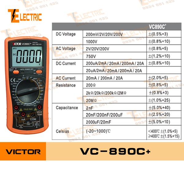 Victor VC - 890C+ Đồng Hồ Đo Điện Vạn Năng Điện Tử Victor VC 890C+