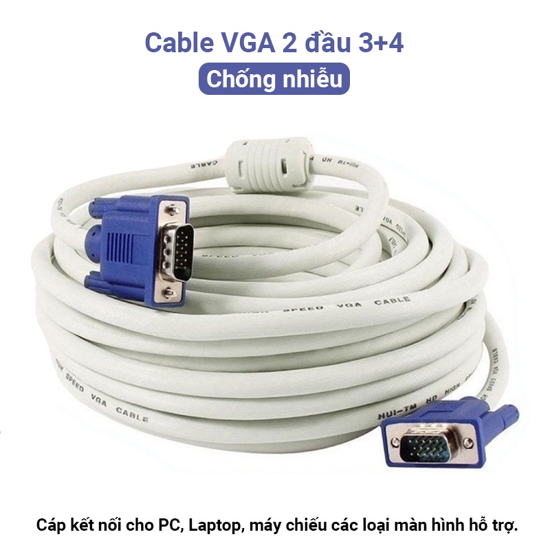 Dây cáp VGA 2 đầu lõi đồng chiều dài 1.5M 3M 5M 10M 15M 20M - 2 đầu chống nhiễu hàng chuẩn 3+4 cho PC/Laptop/Máy chiếu