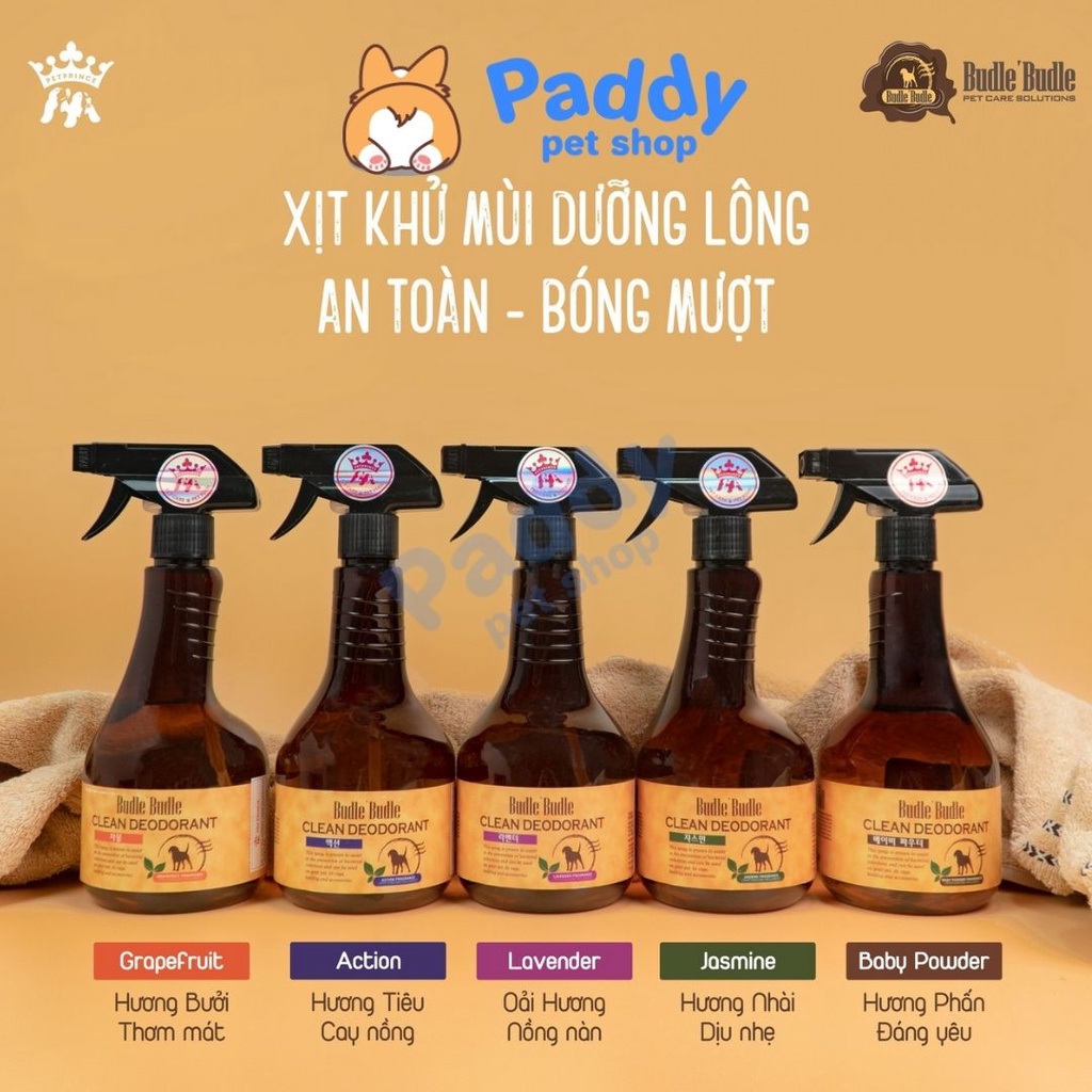 Xịt Budle Diệt Khuẩn Khử Mùi Dưỡng Lông Chó Mèo (530ml)