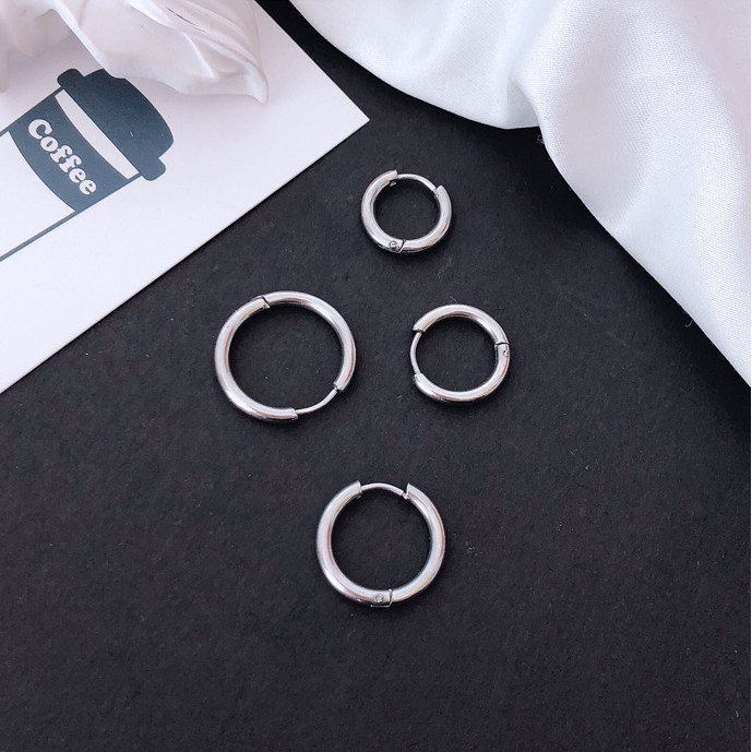 Bông tai thép titan dạng tròn phong cách hip hop thời trang Hàn Quốc