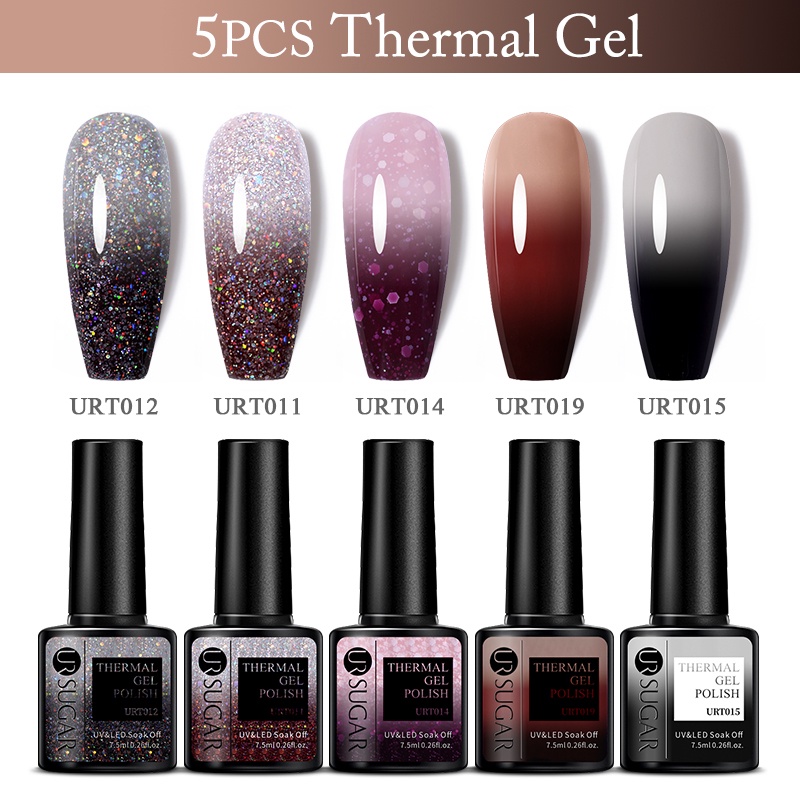 Set 5 lọ sơn móng tay UV UR SUGAR 7.5ml màu sắc thay đổi theo nhiệt độ