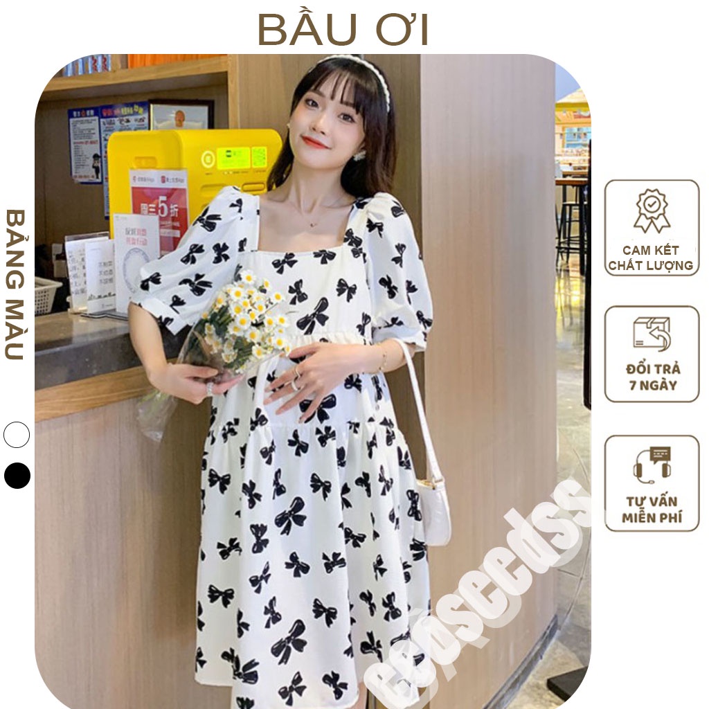 [BAUOII V035] VÁY BẦU CÔNG SỞ THỜI TRANG THIẾT KẾ - ĐẦM BẦU BABY DOLL MÙA HÈ HỌA TIẾT NƠ XINH XẮN CHẤT ĐẸP MÁT