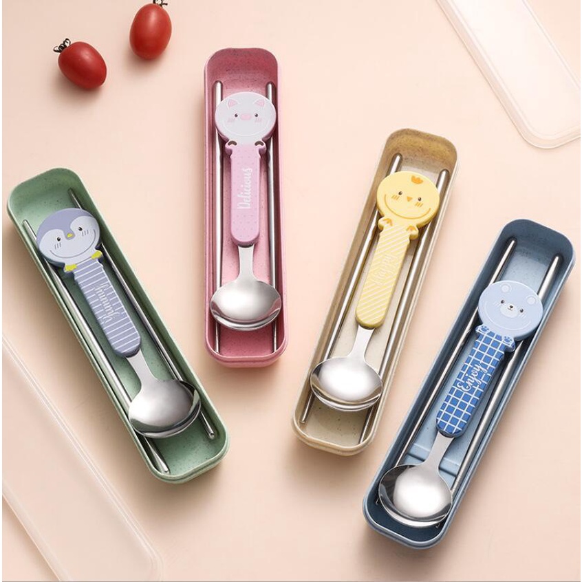 Bộ muỗng đũa cá nhân F1 hình thú siêu đáng yêu chống dính cho bé