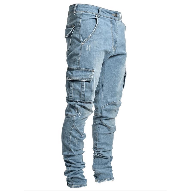 Quần Jeans Dài Dáng Ôm Thiết Kế Rách Cá Tính Thời Trang Cho Nam Giới