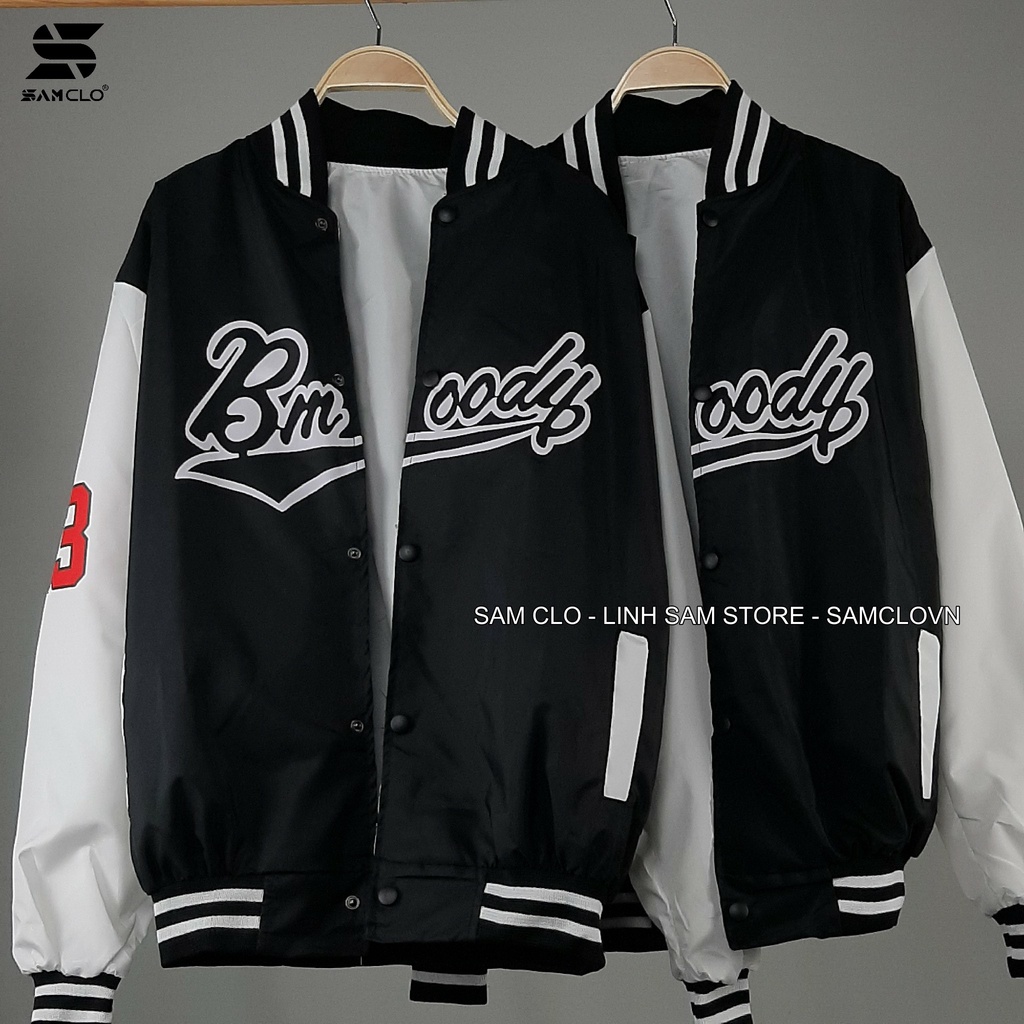 Áo khoác dù bomber 2 lớp nam nữ SAM CLO phong cách bóng chày form rộng unisex mặc cặp - couple in bts đen