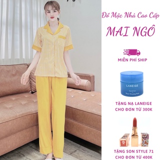 Bộ Quần Áo Ngủ Nữ Tiểu Thư Cộc Tay Mặc Ở Nhà -Đồ Bộ  Lụa Pijama Quần Dài Nữ Thu Đông, Nhiều Họa Tiết Dễ Thương, MAI NGÔ