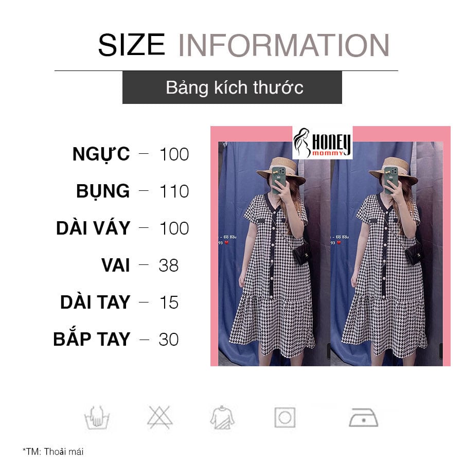 Đầm Bầu Váy Bầu Công Sở Mùa Hè Lịch Sự Xinh Xắn Dáng Suông Họa Tiết Kẻ Zigzag Đi Làm Đi Chơi HD2869 Honey Mommy