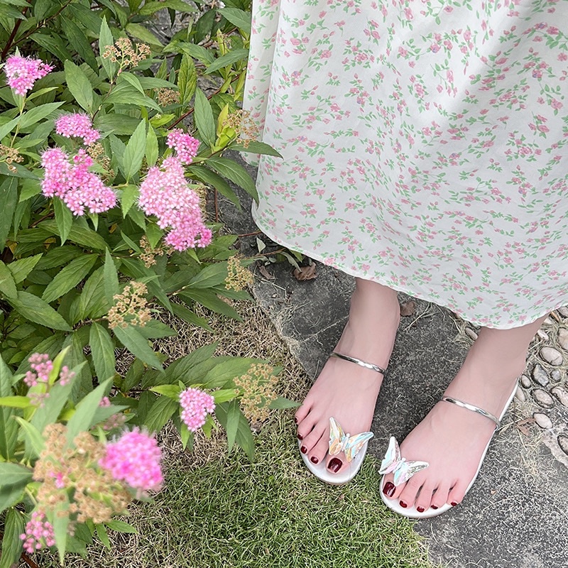 Urihouse - Dép xỏ ngón quai ngang mảnh màu bạc đế cao 3p đính đá lấp lánh