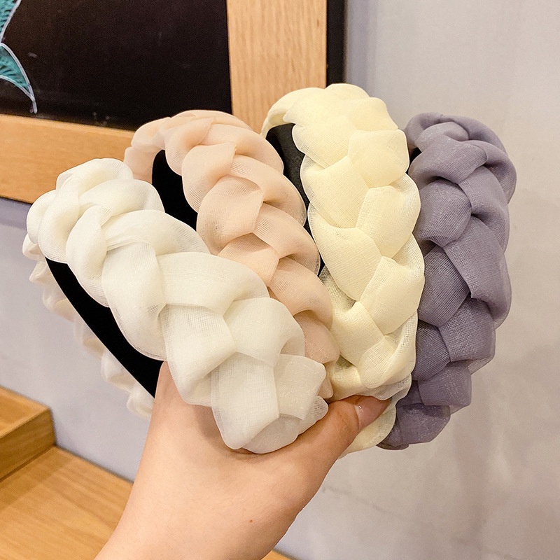 Băng Đô Vải Chiffon Thiết Kế Bện Màu Trơn Phong Cách Retro Thời Trang Cho Nữ