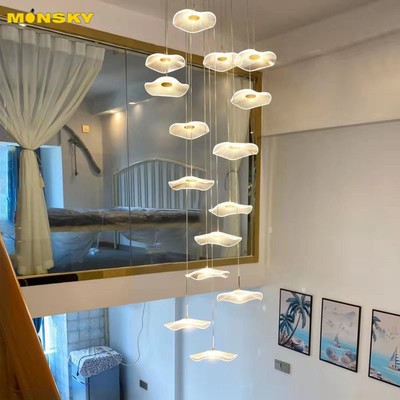 Đèn thả thông tầng MONSKY ZESIE dây trong suốt 4 lõi cao cấp, đĩa to dây dài mâm mạ vàng PVD xịn