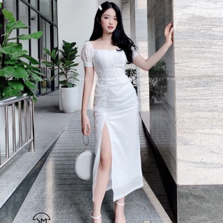 Váy tơ cúc bọc xẻ đùi cao cấp V040 KYMIE