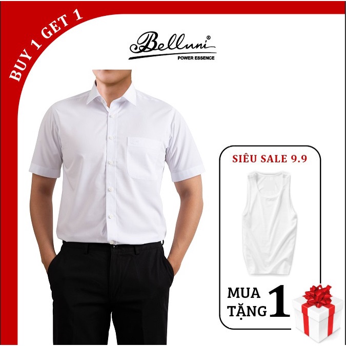 Áo sơ mi nam BELLUNI tay ngắn vải sợi tre màu trắng - ABN.BP.BE.225.W