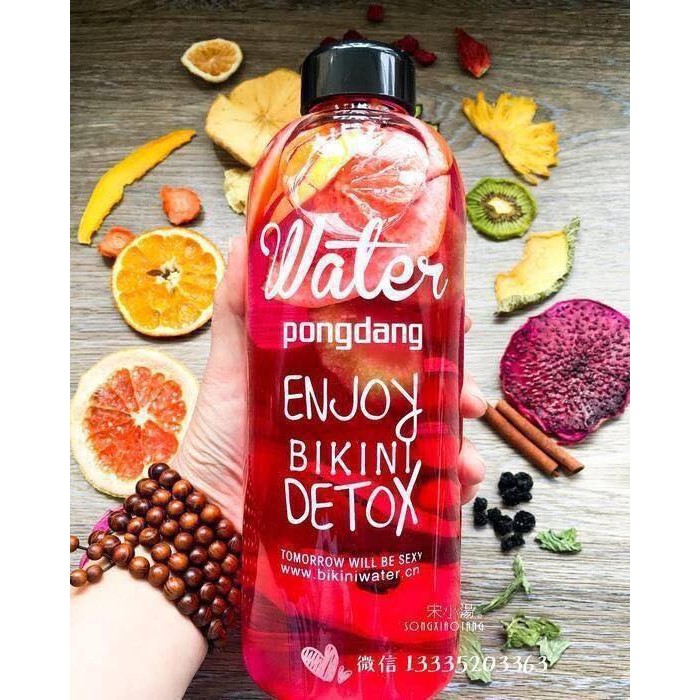 [ HOT] Bình DETOX 1000ML WATER PONGDANG NHỰA CAO CẤP tặng túi vải