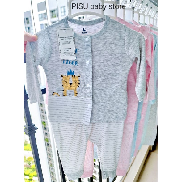 Moon -  Bộ cài chéo, cài giữa dài tay Moon vải petit siêu mềm mát cho bé sơ sinh 3-7kg